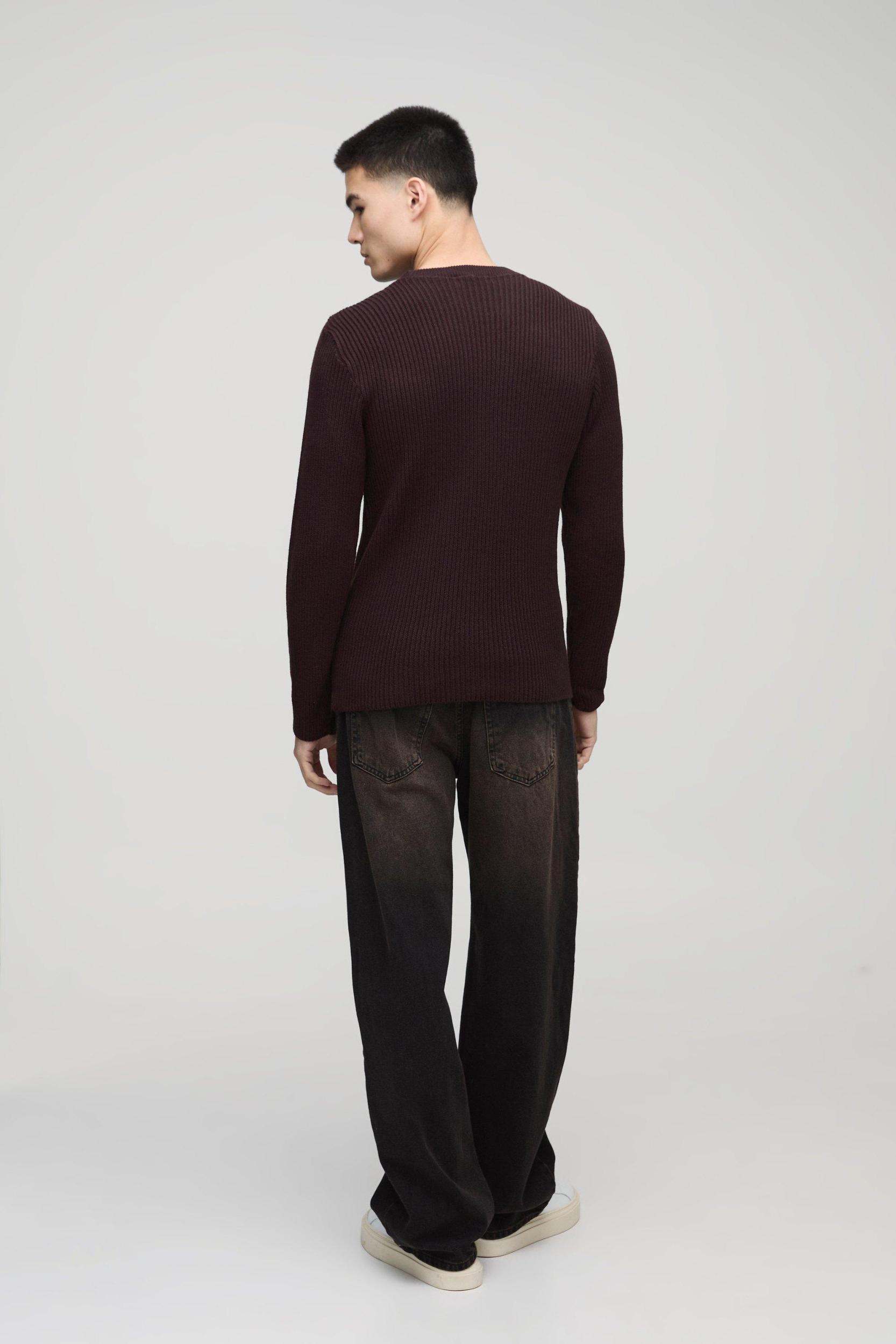 Regular Fit Crew Neck Ribbed Panelled Knitted Sweater | boohooMAN USA Product Image