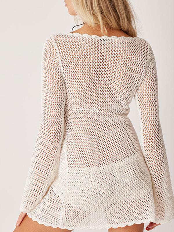 Cutout Scallop Trim Tie Up Slit Cover-up Product Image