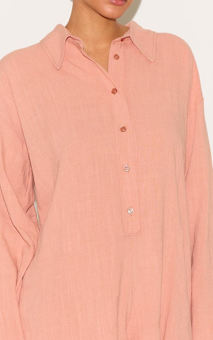Peach Linen Look Floaty Shirt Detail Romper Product Image