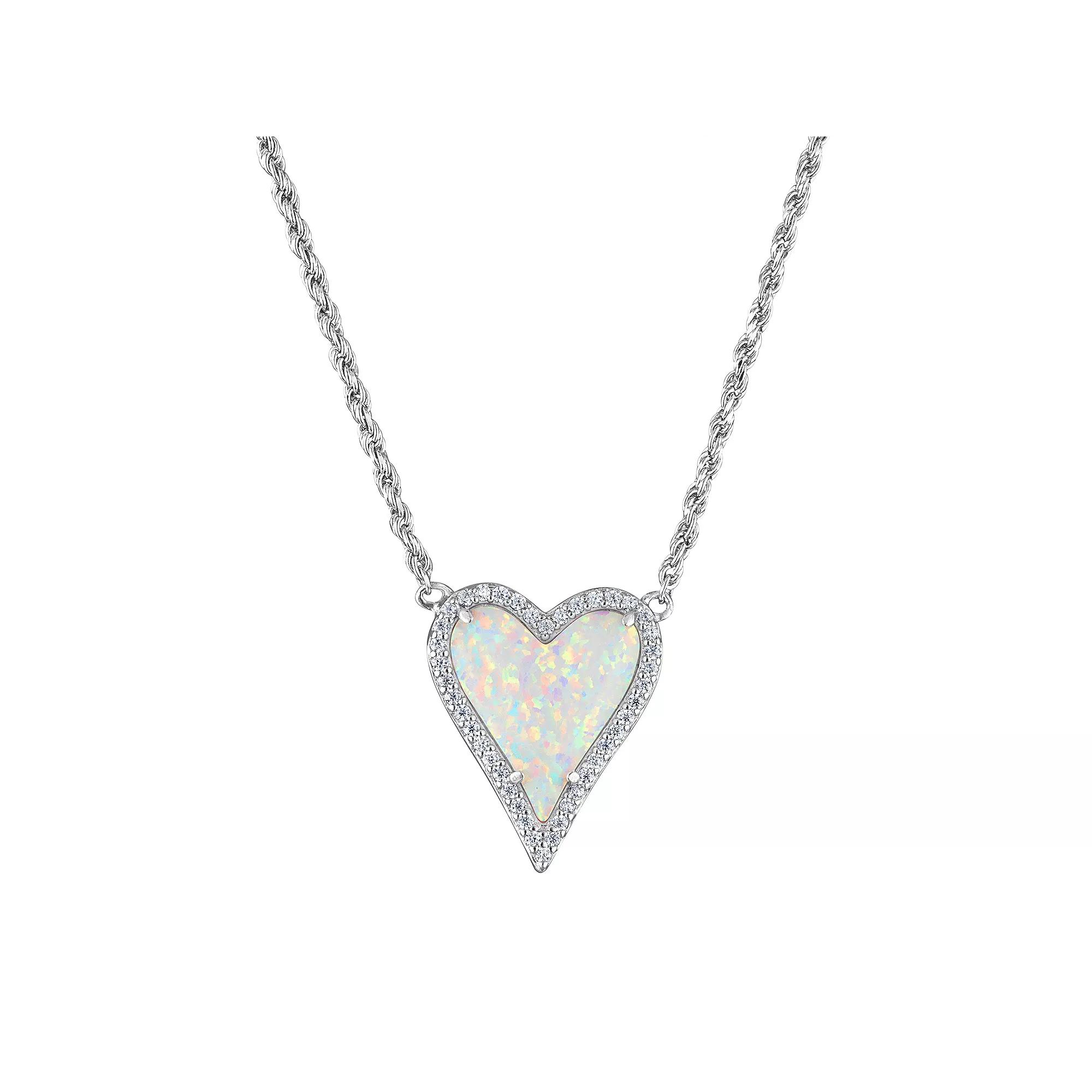 Designs by Gioelli Sterling Silver Lab-Created Opal Heart Necklace, Womens Product Image