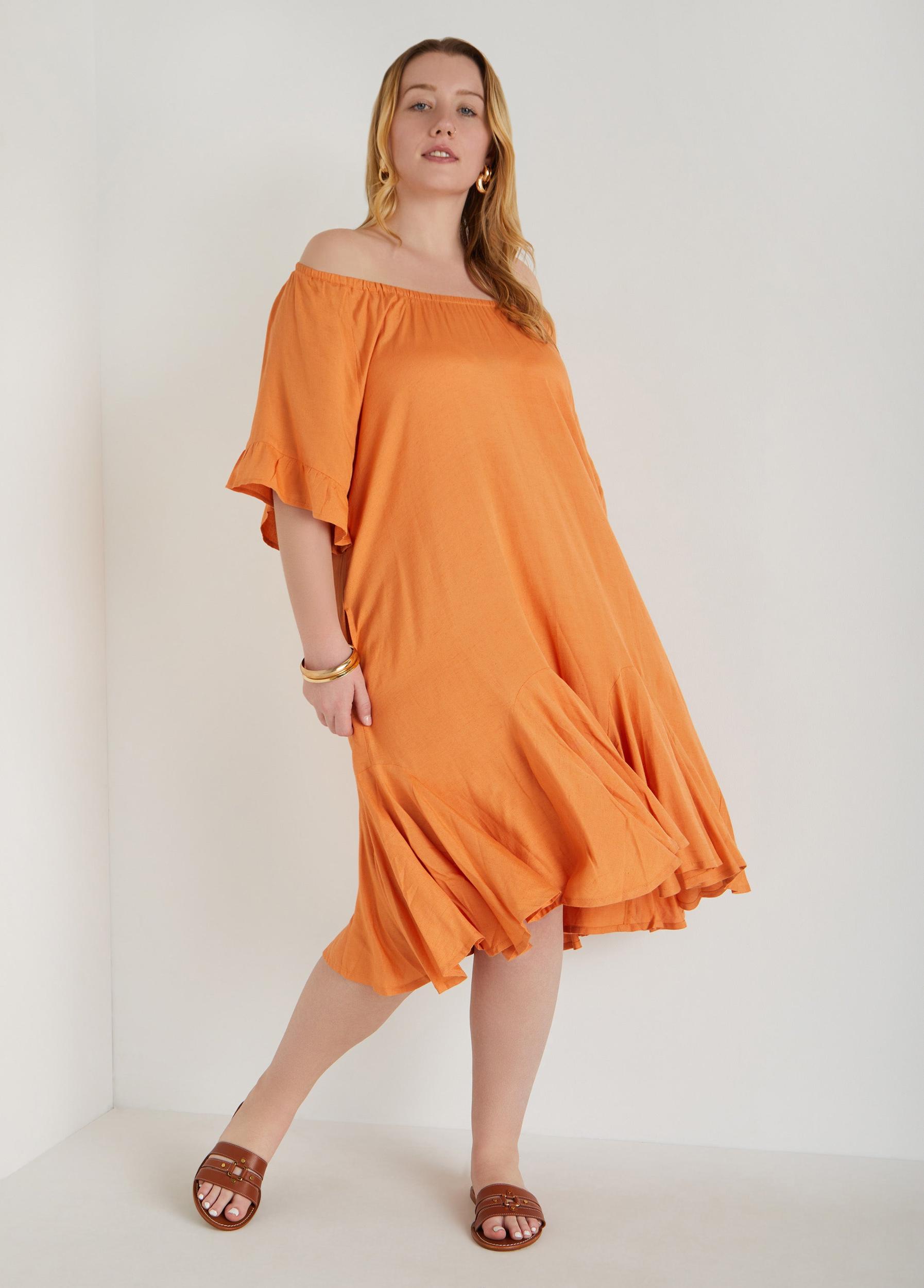 Plus Size Flounced Off The Shoulder Dress Ashley Stewart Product Image