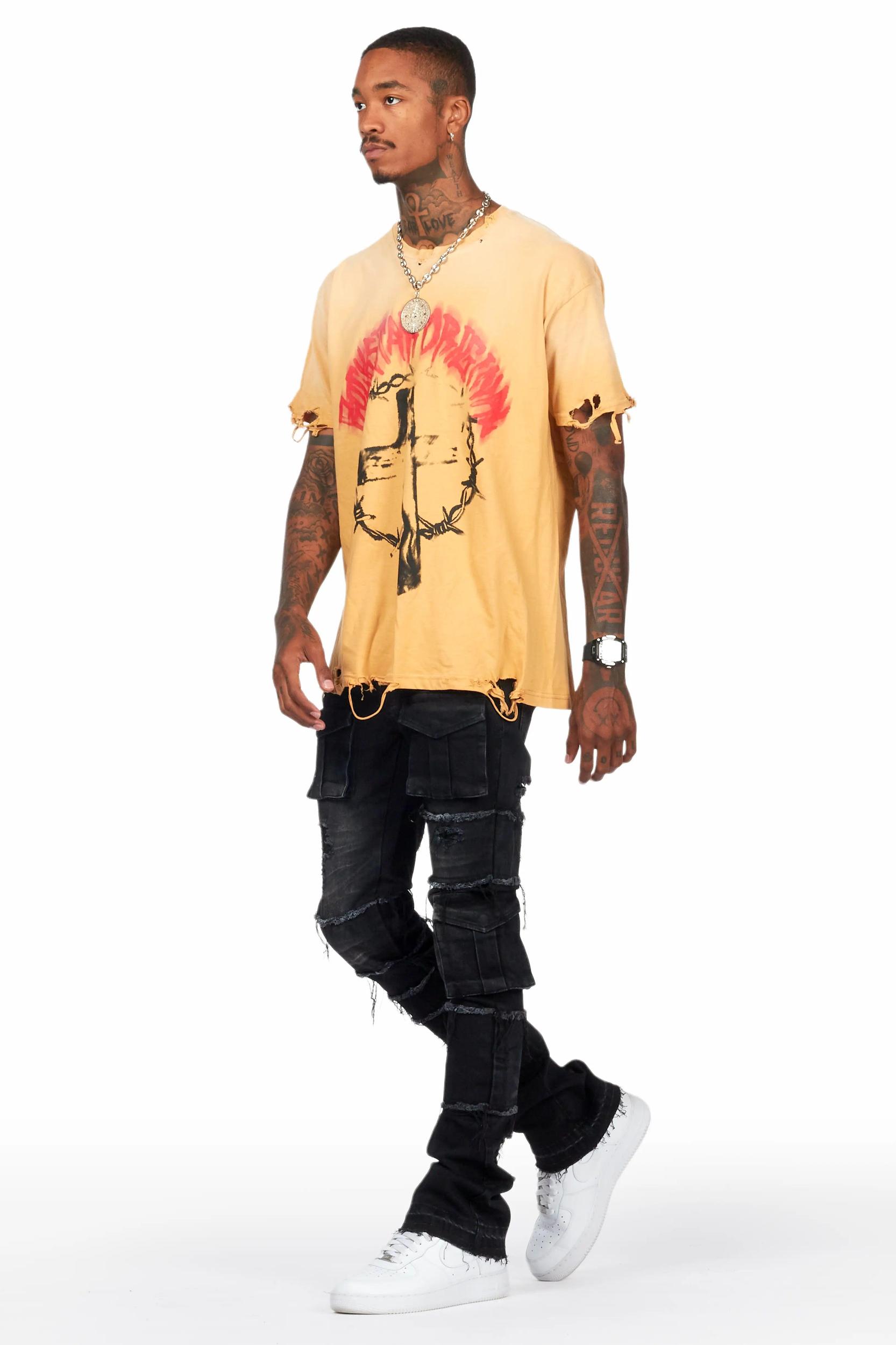 Folant Black Stacked Cargo Flare Jean Male Product Image
