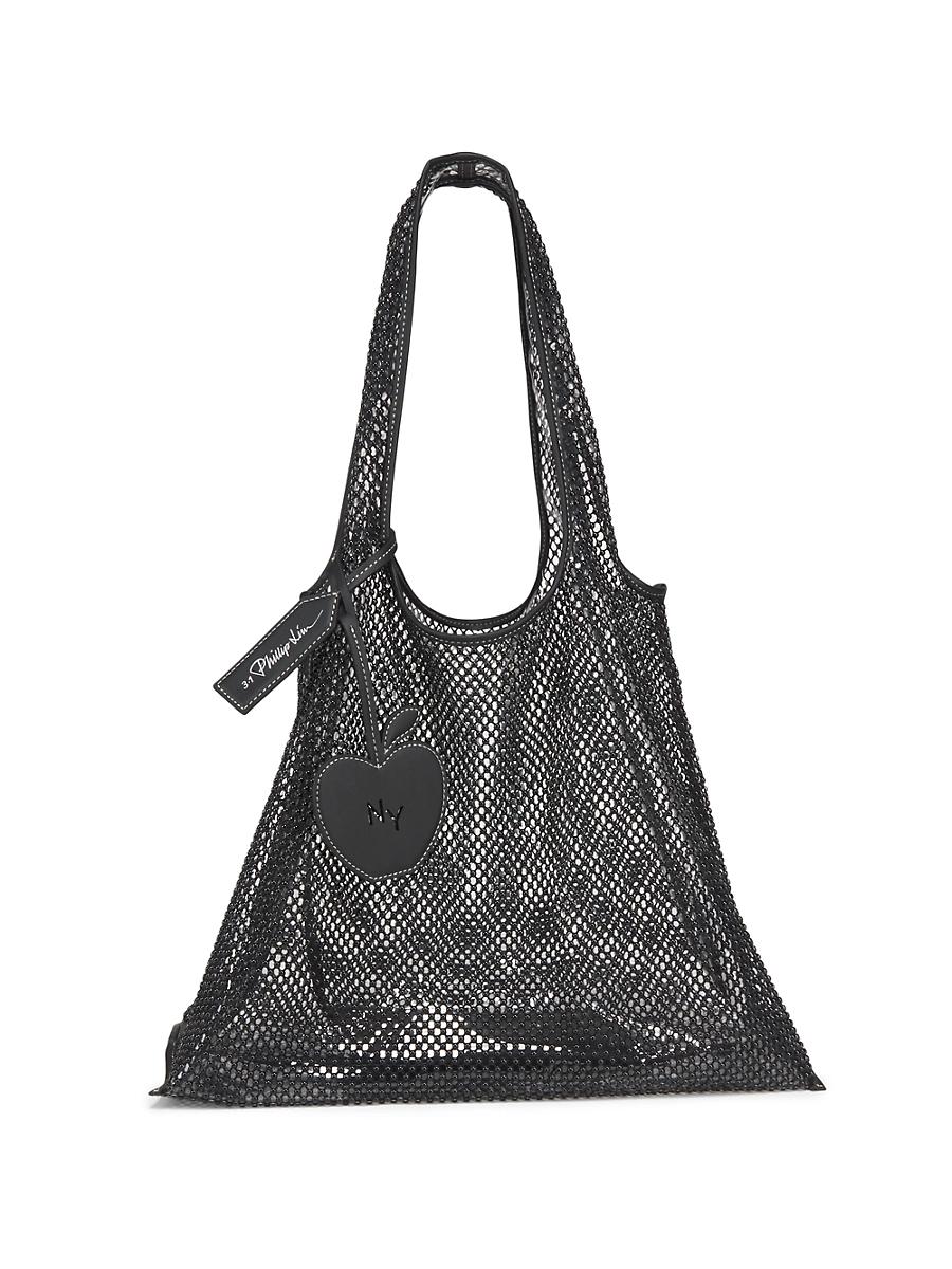Womens Embroidered Mesh Market Tote Bag Product Image