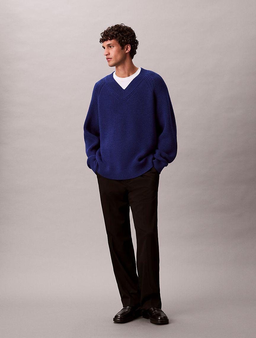 Merino Wool Blend Relaxed V-Neck Sweater Product Image