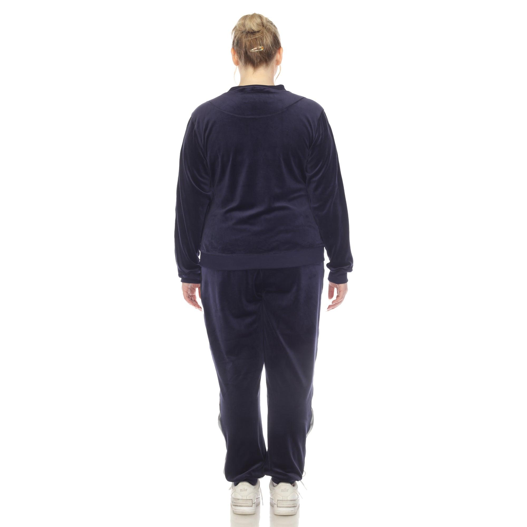 White Mark Women's 2-Piece Velour with Faux Leather Stripe - Plus Female Product Image