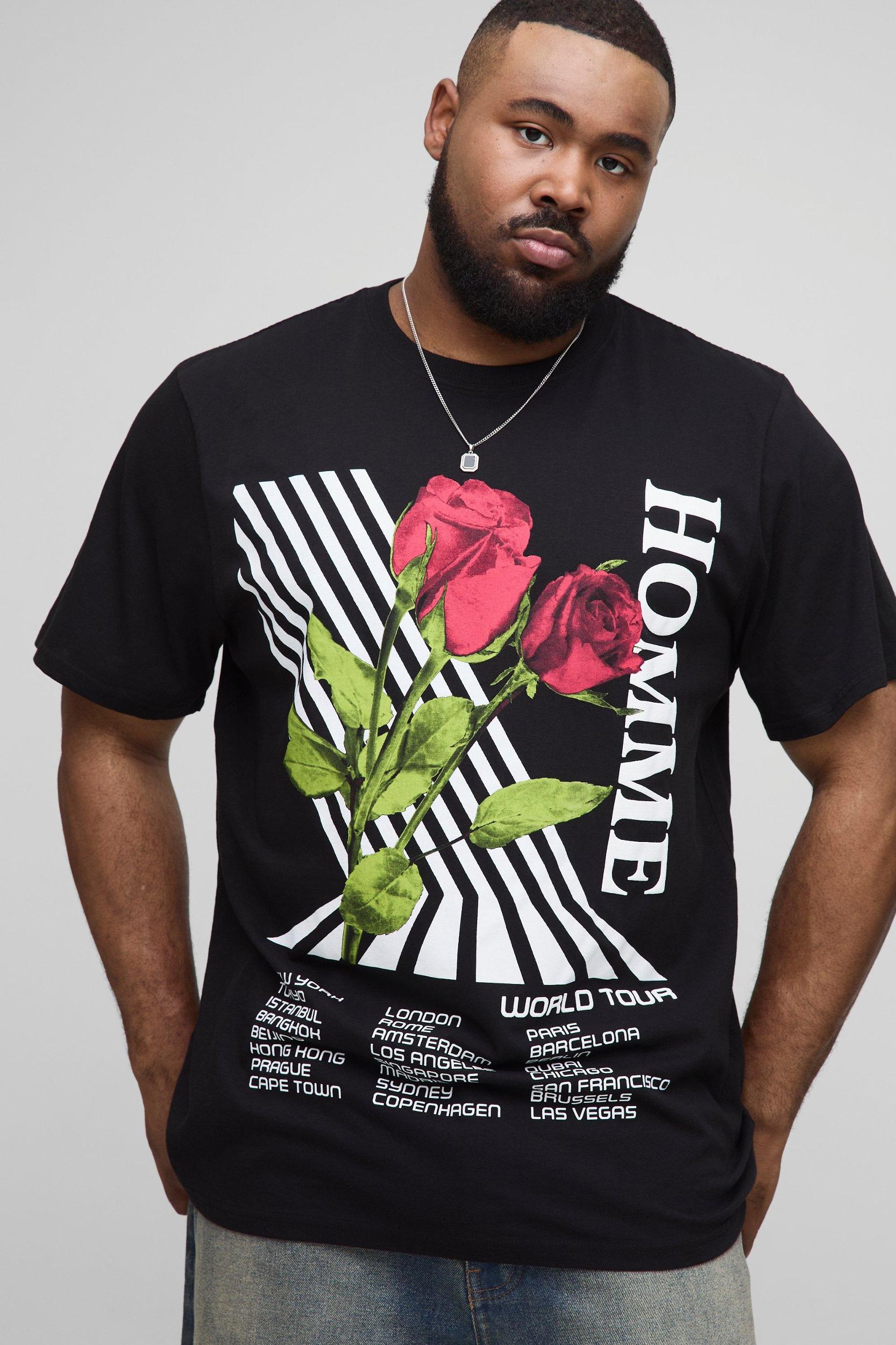 Plus Regular Floral Puff Print T-Shirt | boohooMAN USA Product Image