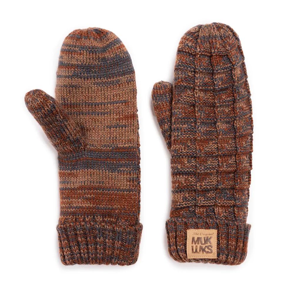 Women's MUK LUKS Patch Pom Mittens, Tawny Brown Product Image