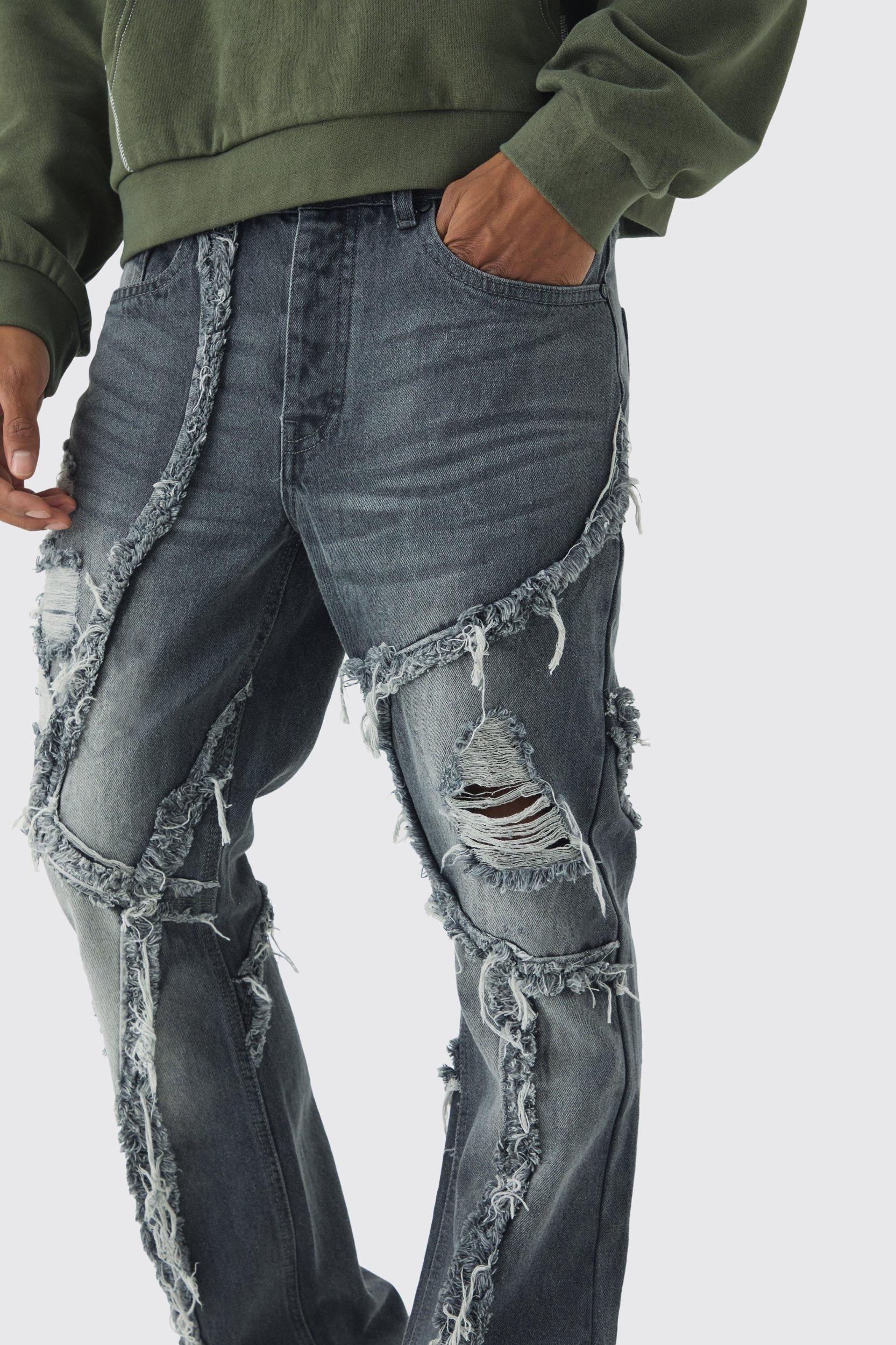 Slim Flared Patchwork Distressed Jeans | boohooMAN USA Product Image
