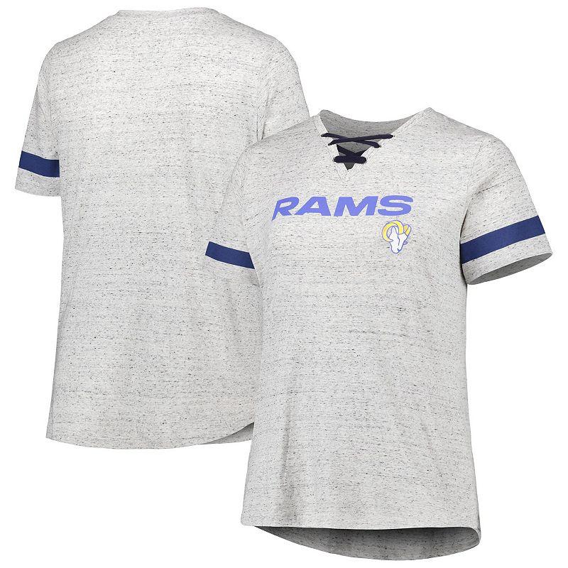 Womens Heather Gray Los Angeles Rams Plus Size Lace-Up V-Neck T-Shirt Product Image