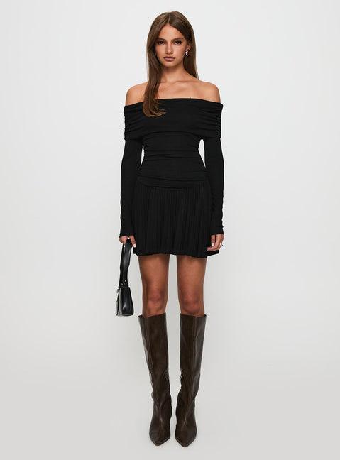 Field Of Dreams Long Sleeve Mini Dress Onyx Product Image
