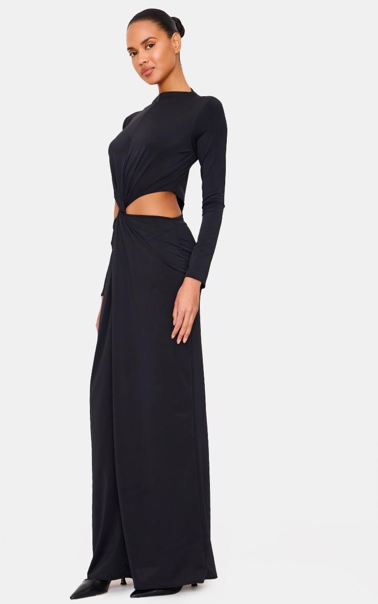  Black Matte Sculpt Cut Out Twist Long Sleeve Maxi Dress Product Image