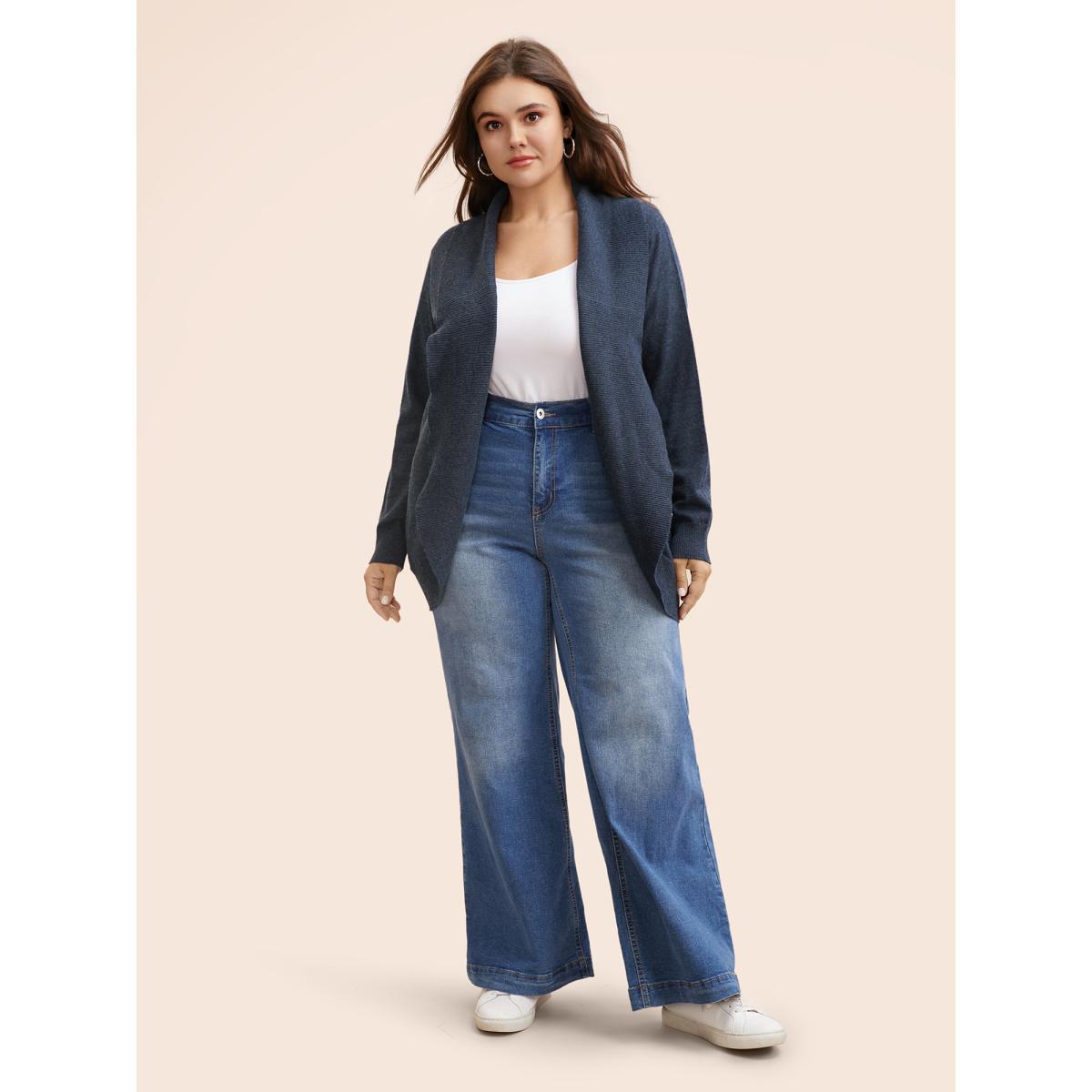 Plus Size Supersoft Essentials Textured Lapel Collar Cardigan Midnight Women Casual Loose Long Sleeve Everyday Cardigans BloomChic 10/M Product Image