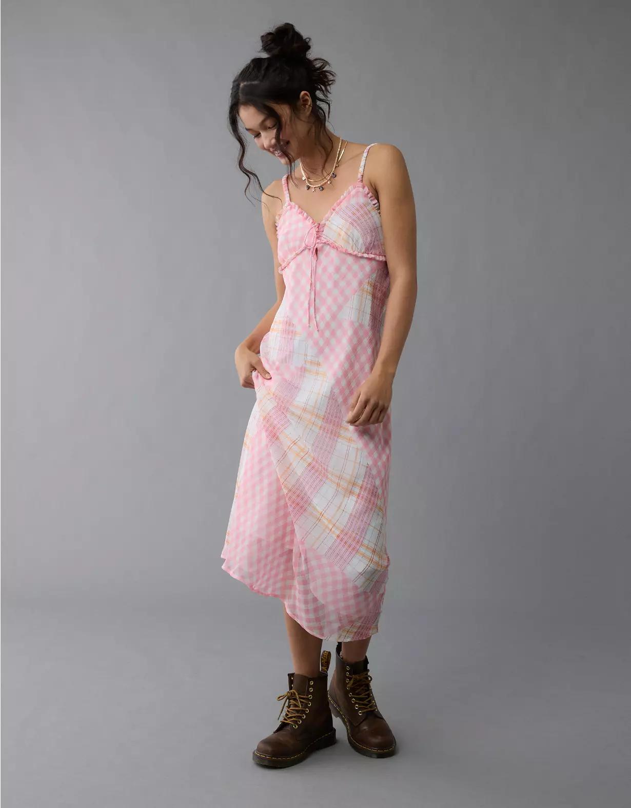 AE V-Neck Ruffle Midi Slip Dress Product Image