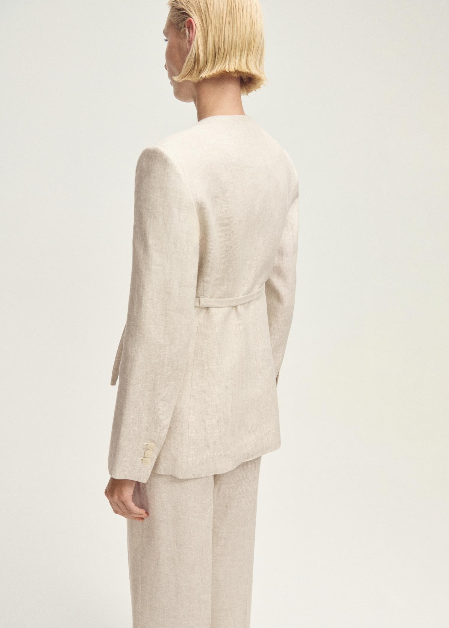 Linen suit blazer with belt - Women | MANGO USA Product Image