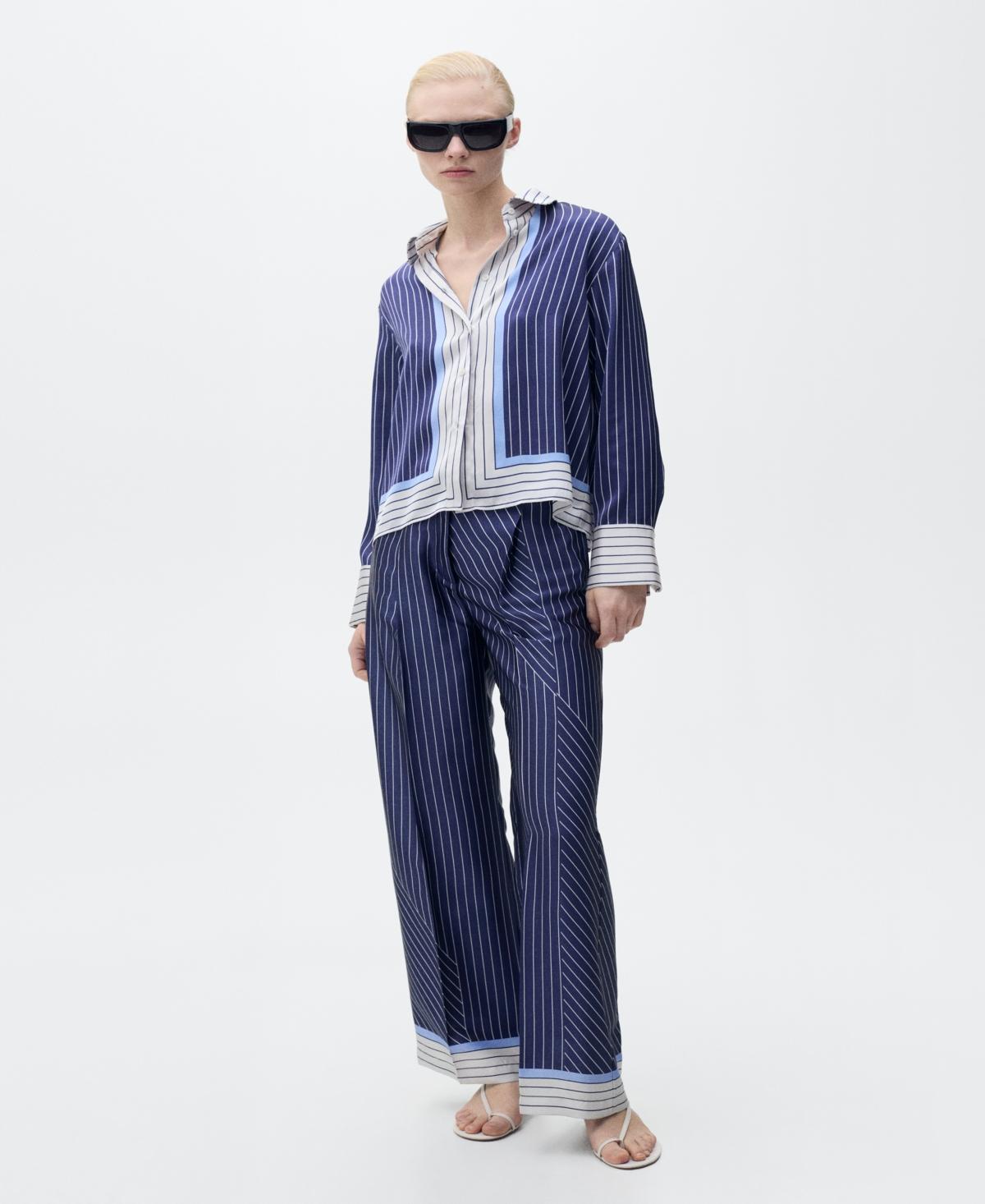 Satin pants with combined stripes - Women | MANGO USA Product Image