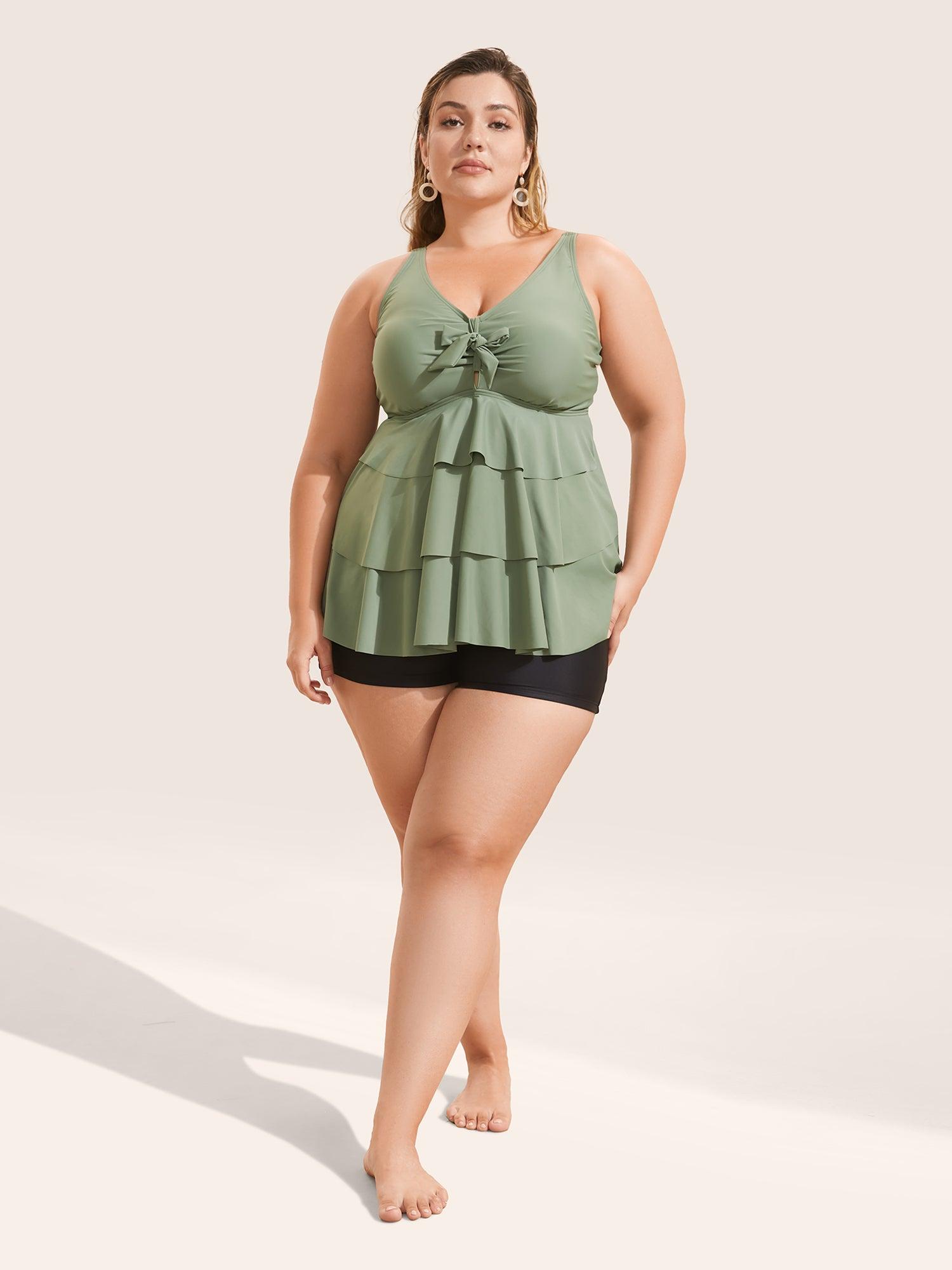 Knotted Front Ruffle Tiered Tankini Top Female Product Image