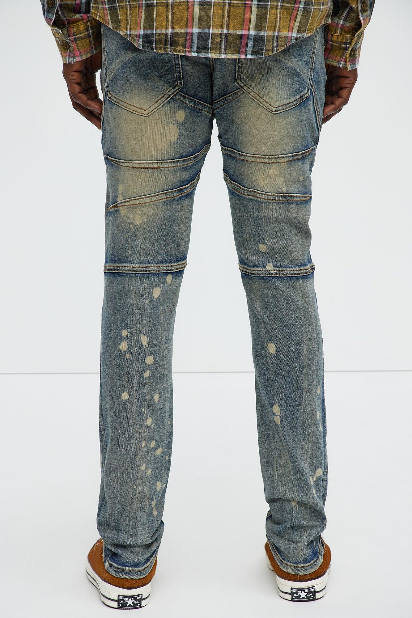 Skinny Ramped Up Panel Bleach Spot Jeans - Dark Wash Product Image