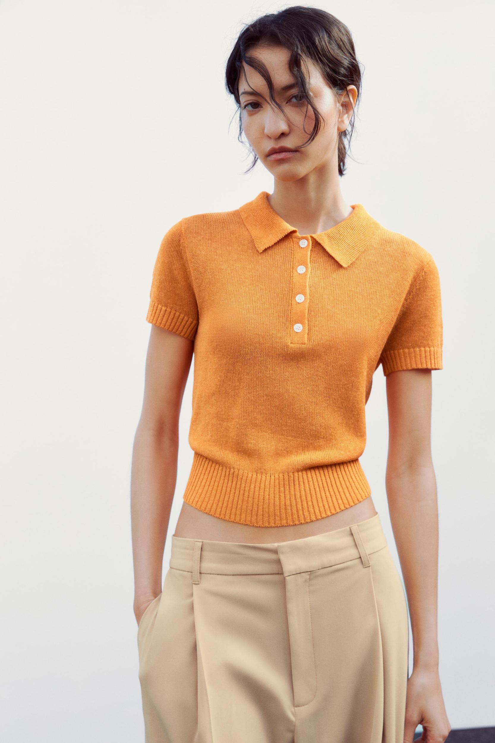 BASIC KNIT POLO TOP Product Image