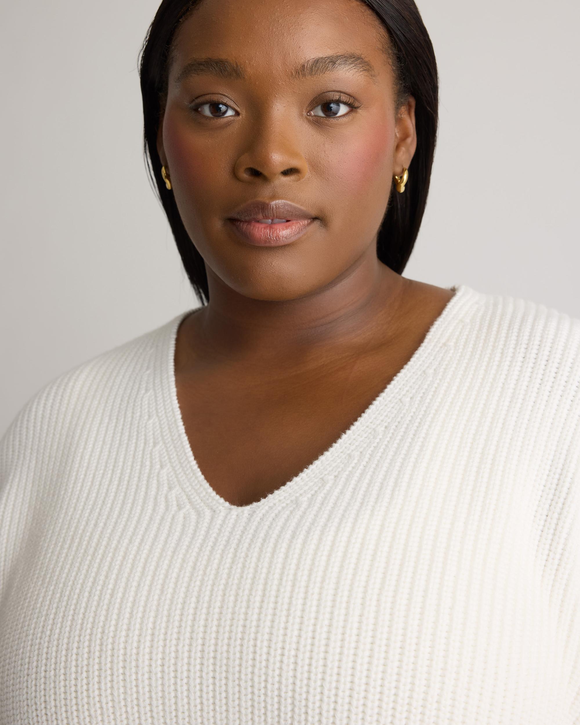 Quince | Women's Fisherman V-Neck Sweater Organic Cotton Product Image