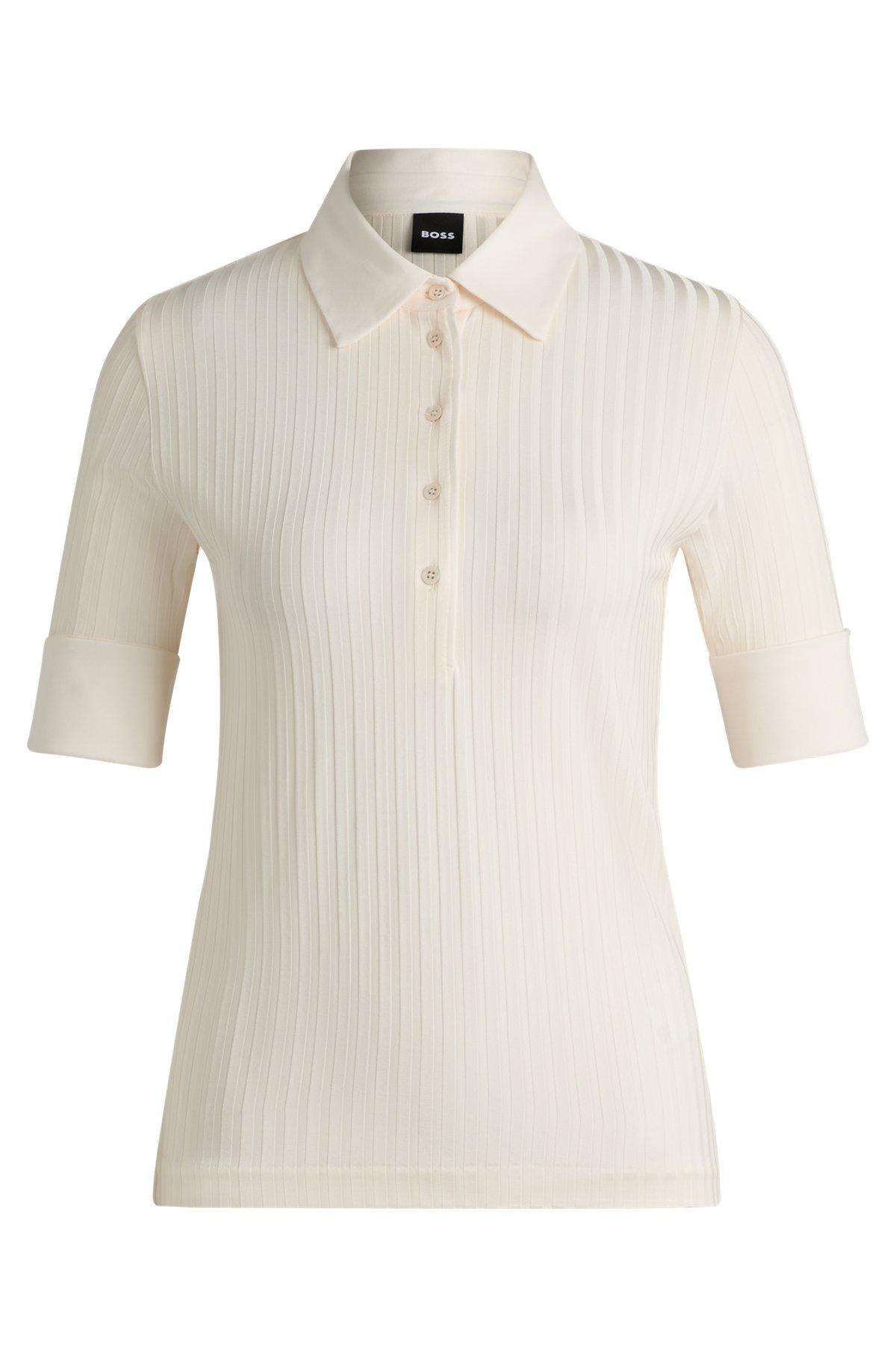 Ribbed polo-collar T-shirt with plain trims Product Image