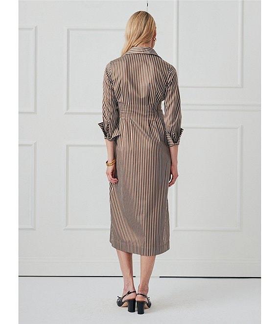 J.McLaughlin Whit Stripe Print Point Collar Long Sleeve Shirt Dress Product Image