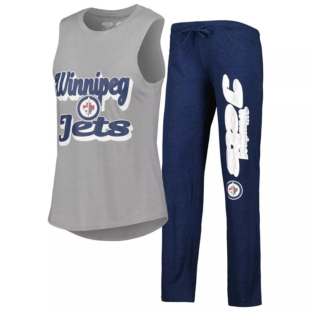Women's Concepts Sport Heather Gray/Heather Navy Winnipeg Jets Meter Muscle Tank Top & Pants Sleep Set,  Product Image