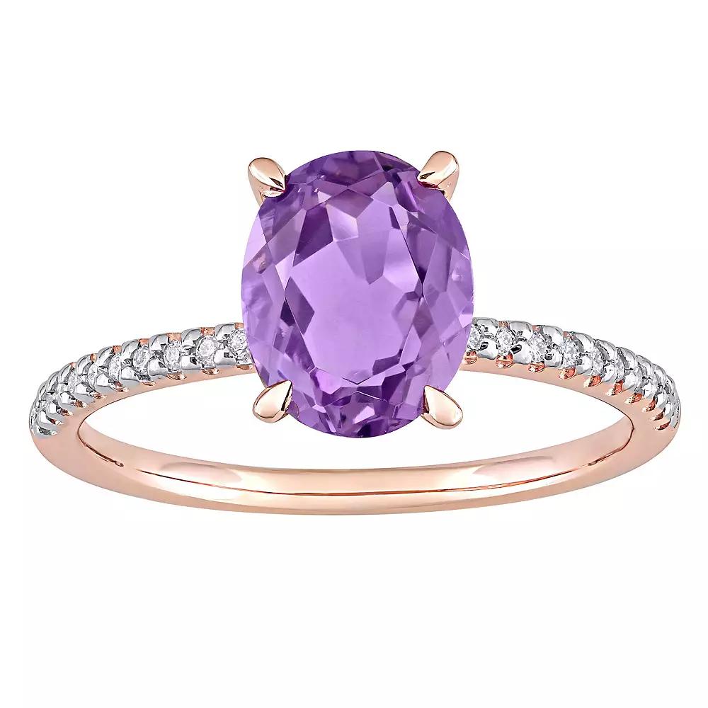 Stella Grace 14k Rose Gold Amethyst & 1/10 Carat T.W. Diamond Engagement Ring, Women's, Size: 7 Product Image