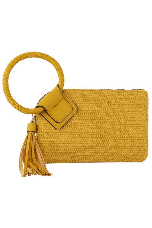 Canvas Cuff Handle Tassel Wristlet Clutch Product Image