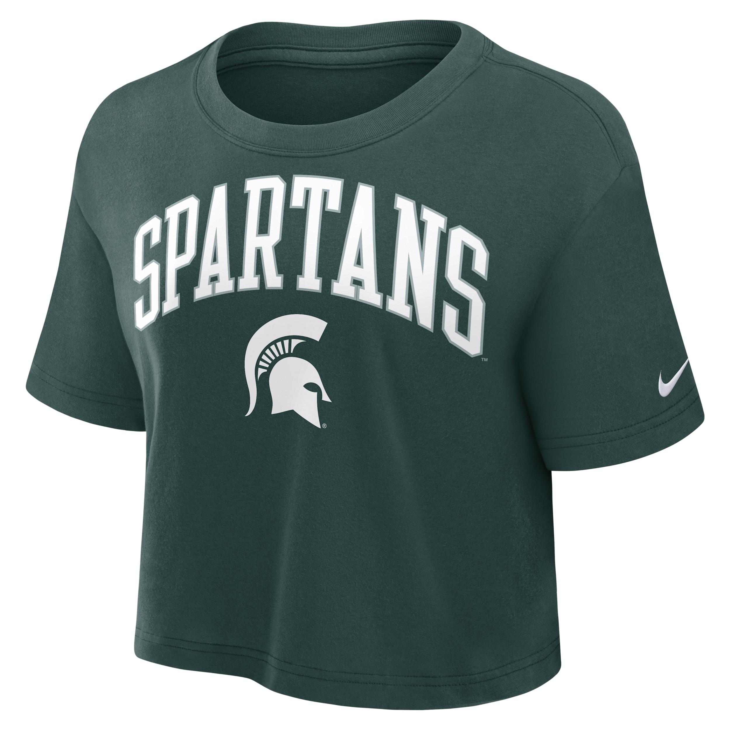 Michigan State Athletic Prep Arch Nike Women's Dri-FIT College Cropped T-Shirt Product Image