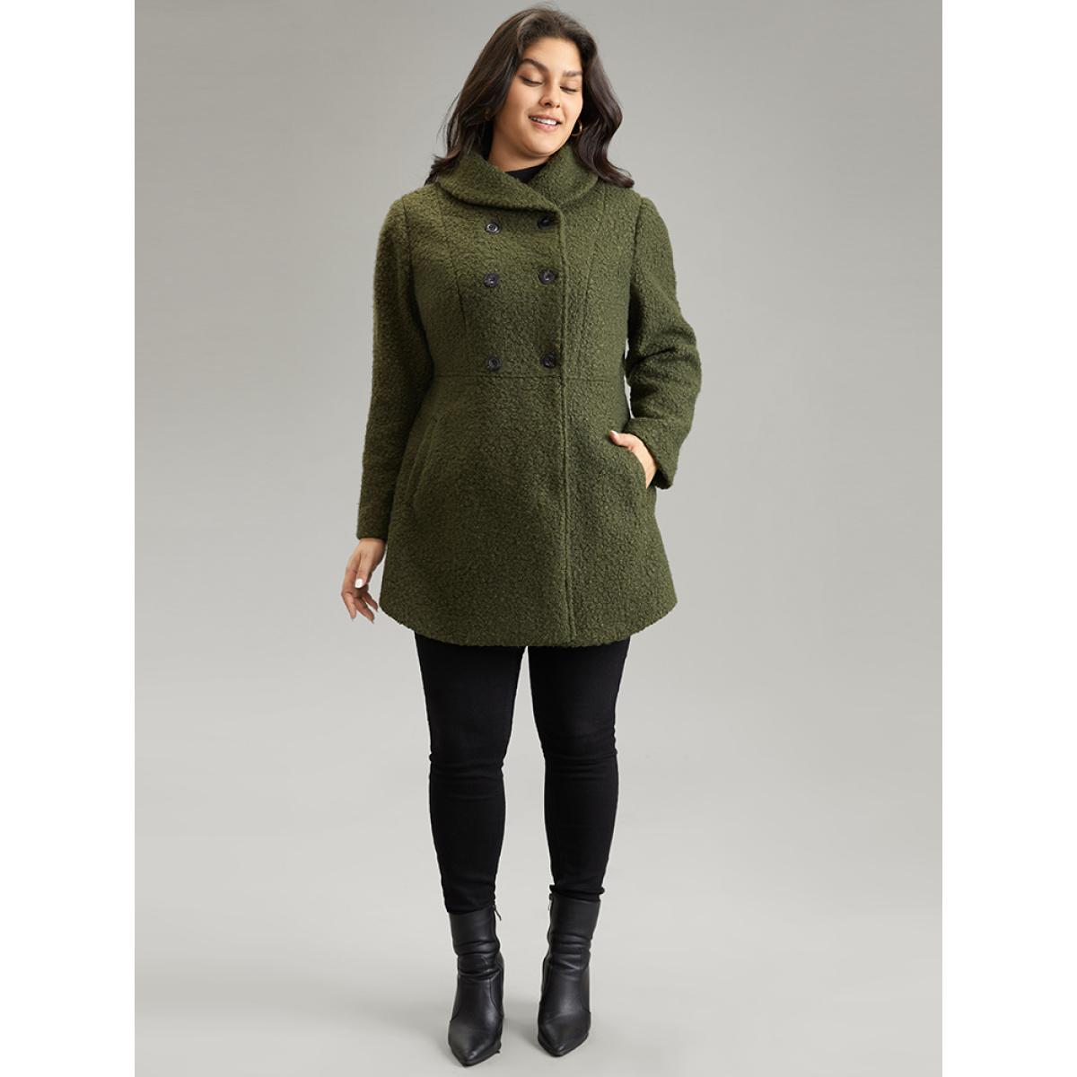 Plus Size Fluffy Asymmetrical Neck Double Breasted Coat Women ArmyGreen Casual Lined Ladies Dailywear Winter Coats BloomChic 22-24/3X Product Image