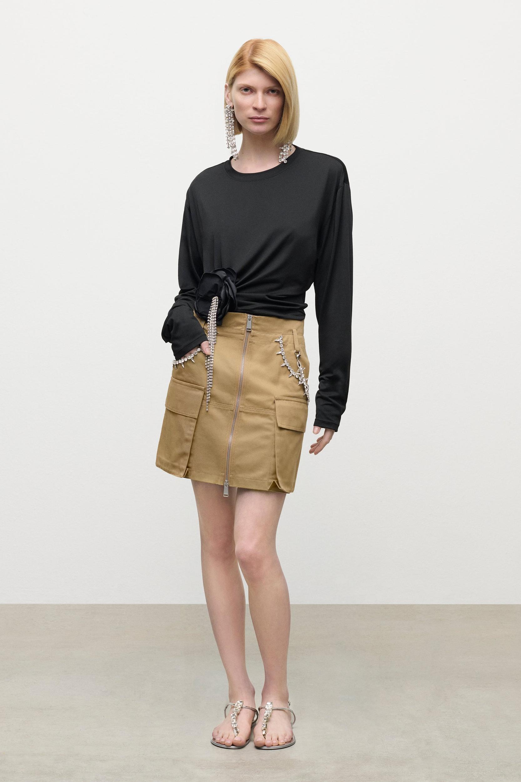 Crystal Flower Draped Long Sleeve Top Product Image