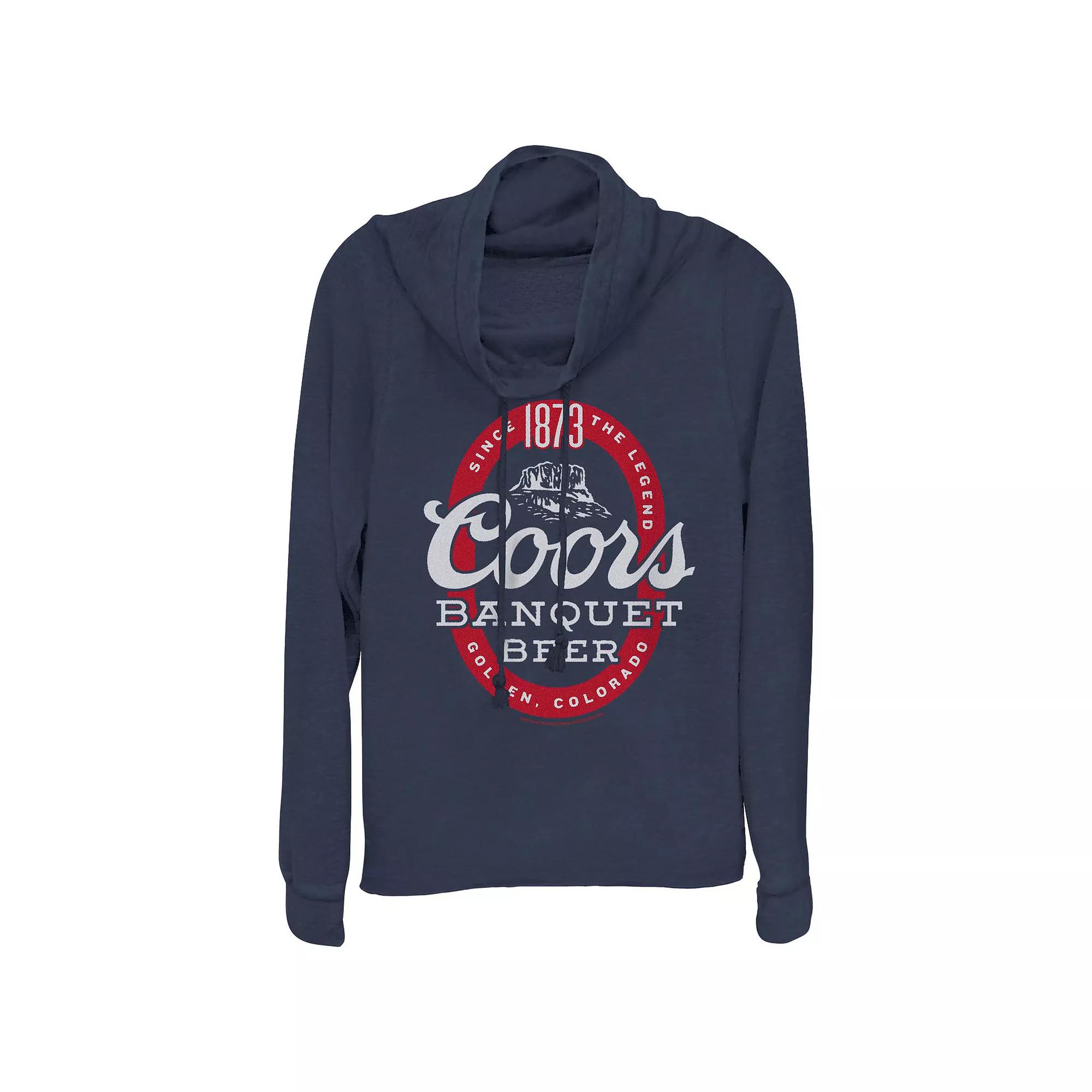 Plus Size Coors Banquet Beer Cowlneck Graphic Lightweight Long Sleeve, Women's, Size: 2XL, Blue Product Image