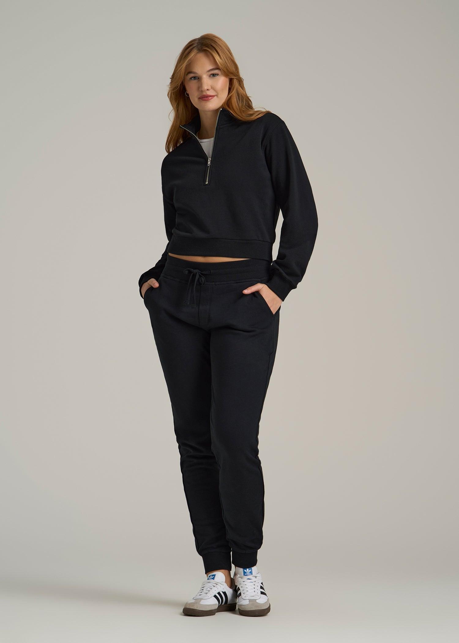 Wearever Fleece Cropped Half-Zip Sweatshirt for Tall Women in Black Female Product Image