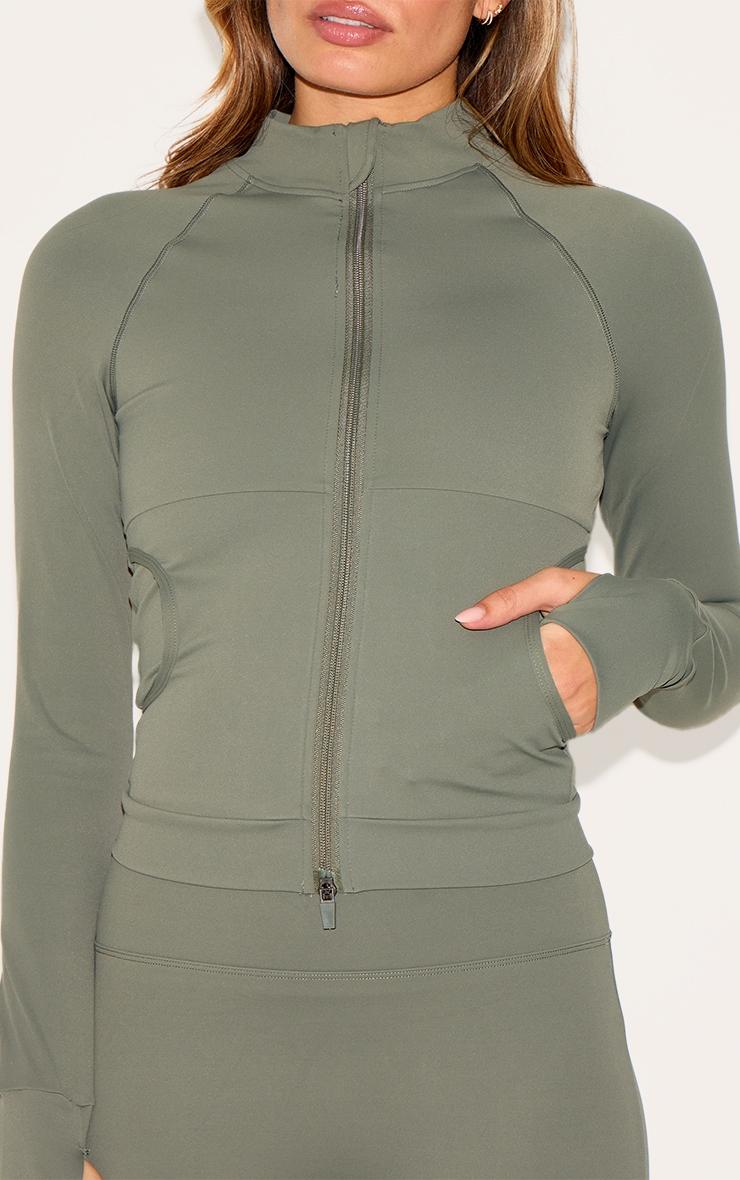 Olive Sculpt Pocket Front Double Zip Up Jacket Product Image