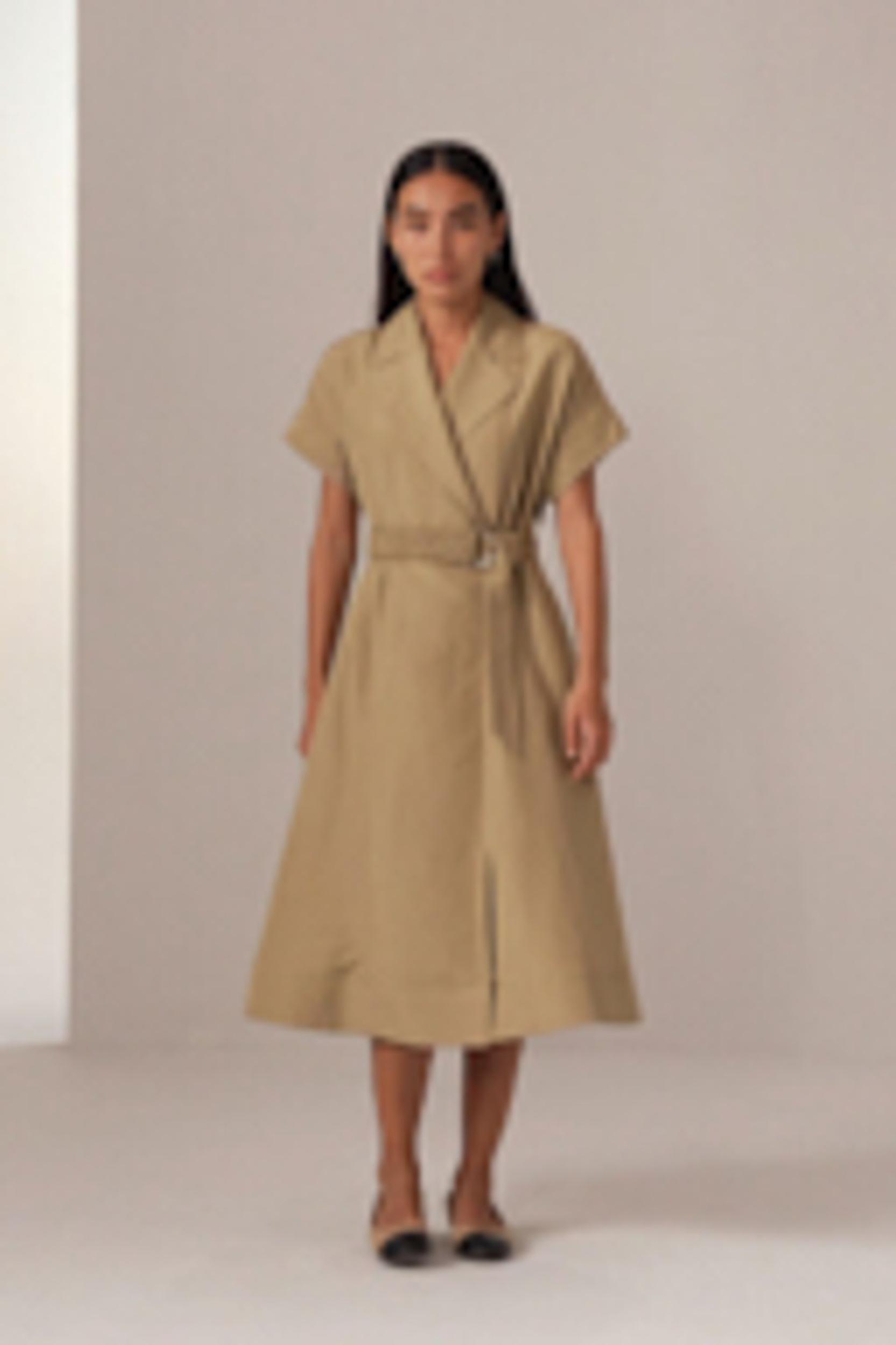 Short Sleeve Trenchcoat-Inspired Dress Product Image