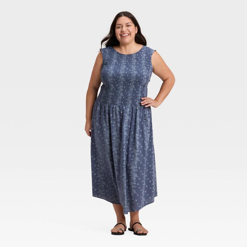 Women's Smocked Midi A-Line Dress - Universal Thread™ Rust Floral M Product Image