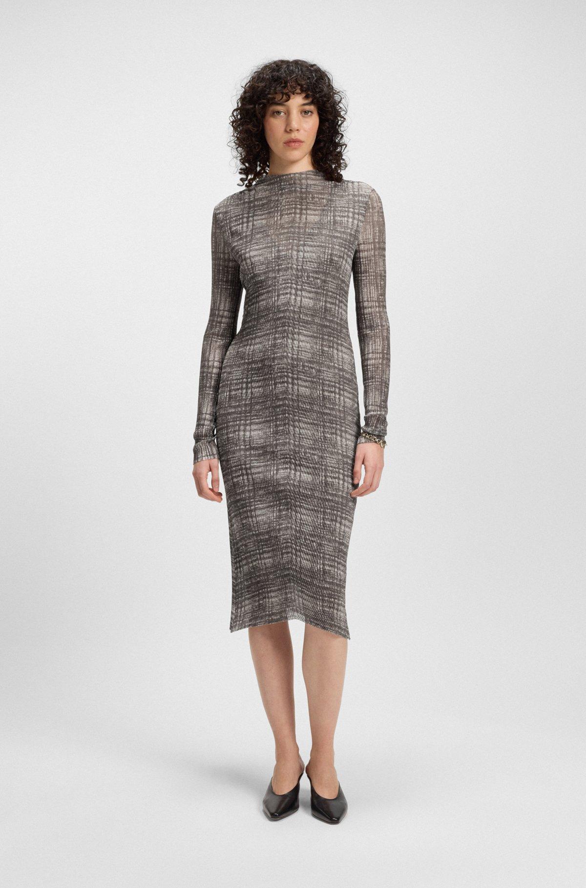 BOSS - Plissé-tulle dress with modal lining - Patterned Product Image