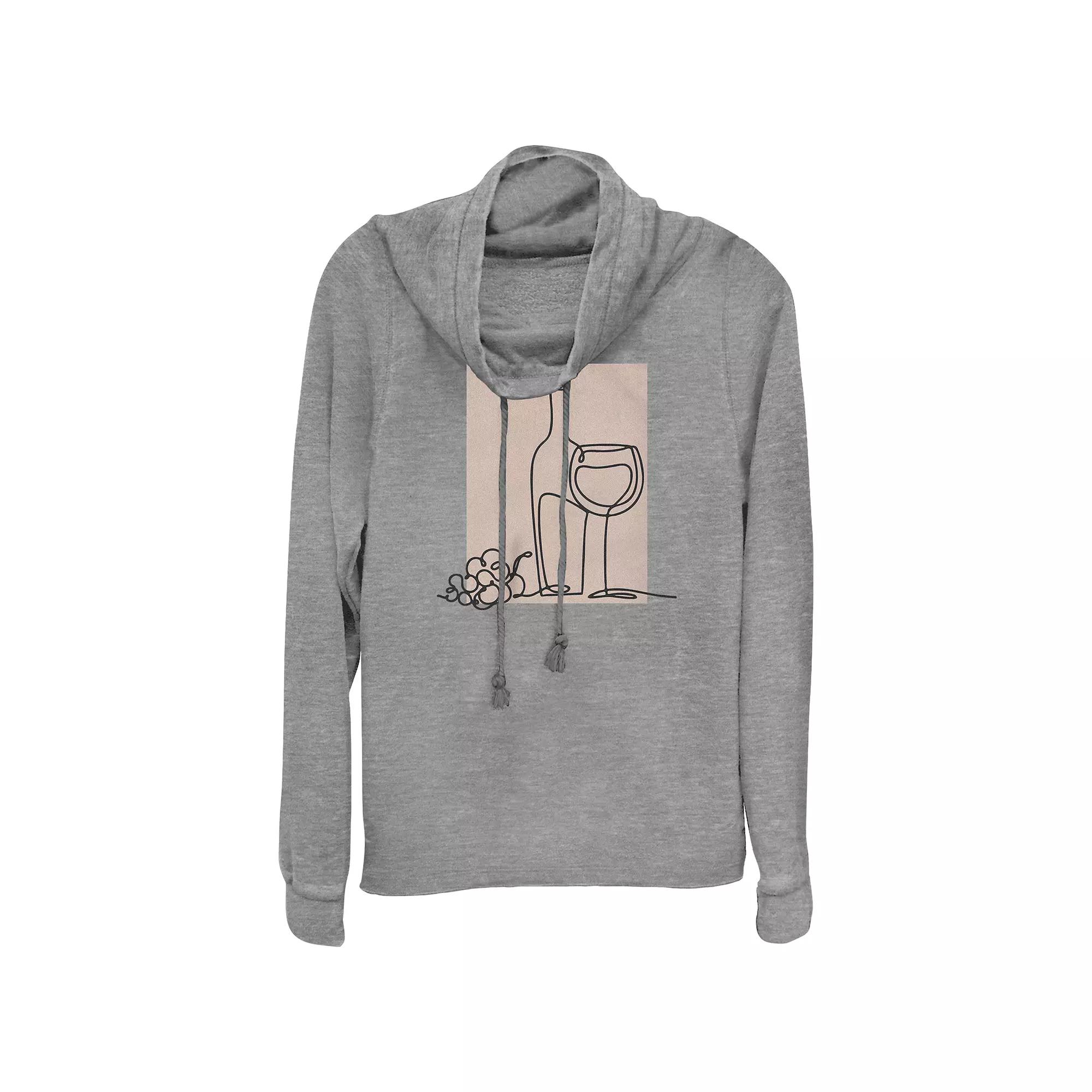 Women's Grapes Wine Bottle And Glass Drawing Cowlneck Graphic Lightweight Long Sleeve, Girl's,  Product Image