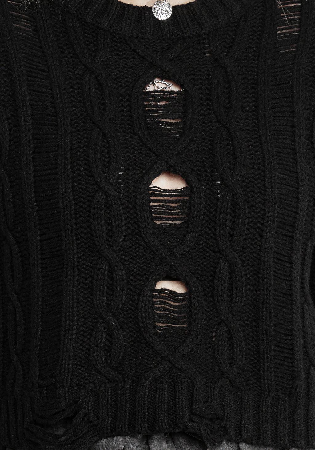 Nemesis Distressed Cable Knit Sweater Product Image
