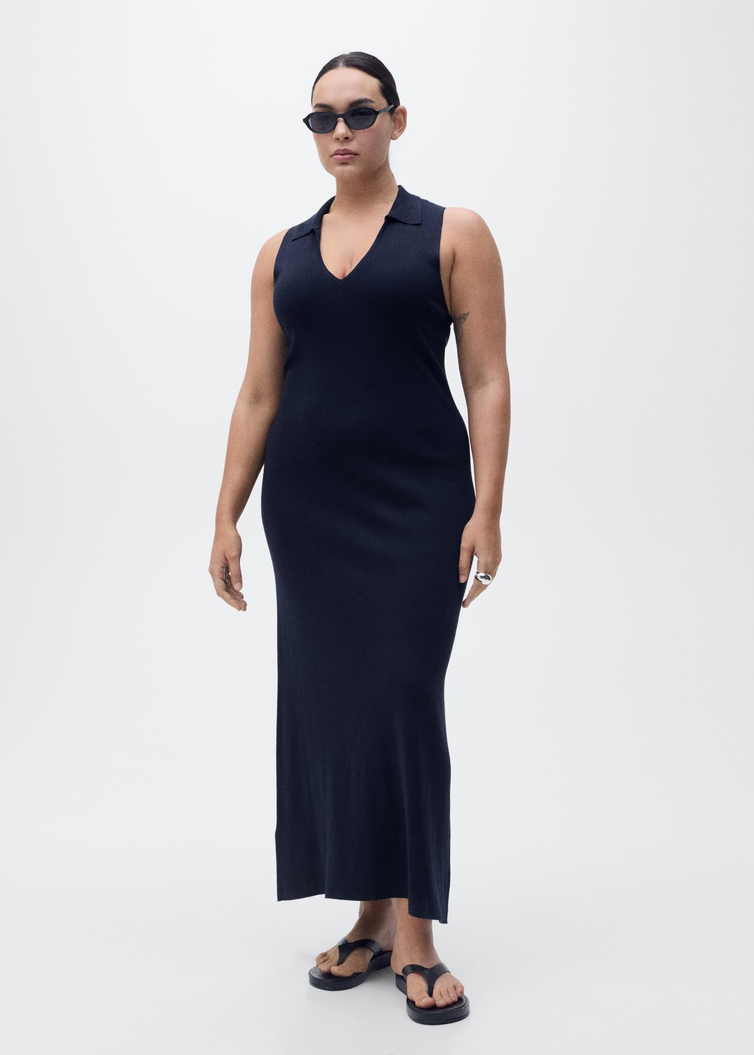 Knitted midi-dress with lapels - Women | MANGO USA Product Image