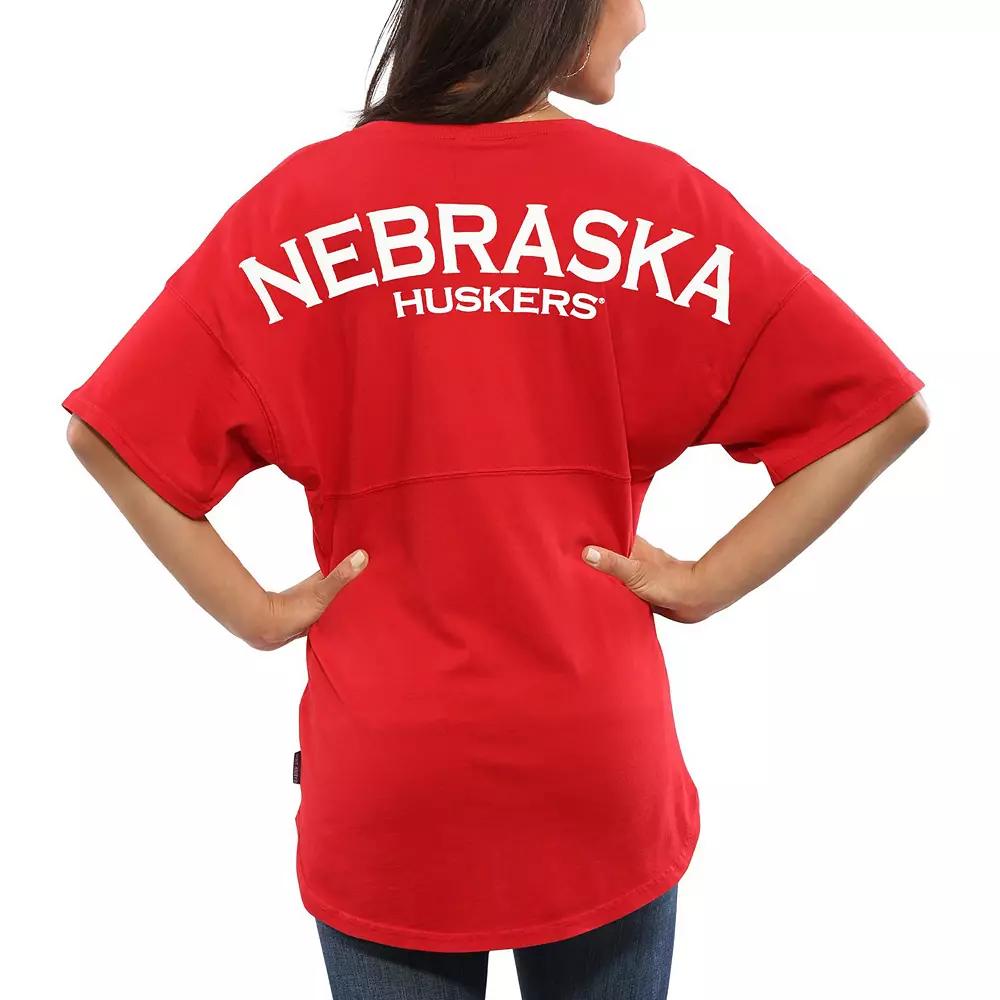 Womens Scarlet Nebraska Huskers Spirit Jersey Oversized T-Shirt Product Image