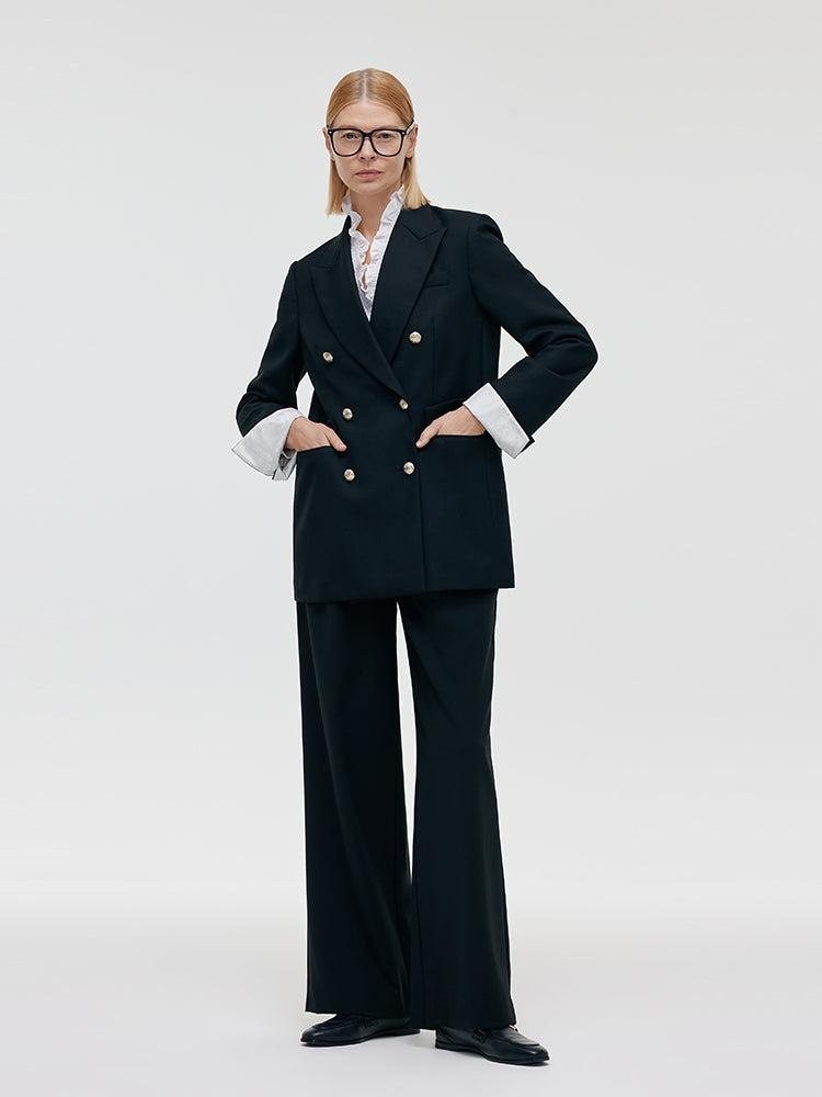 Worsted Wool Double-Breasted Women Blazer Product Image