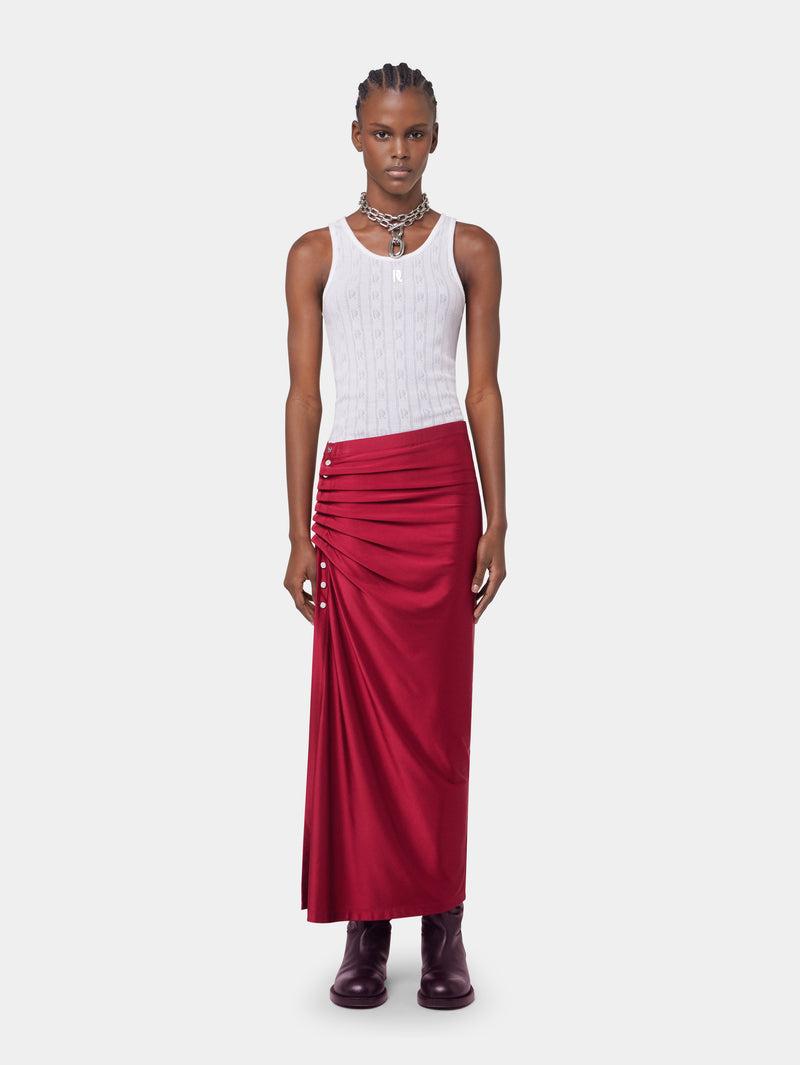 RED LONG DRAPED SKIRT IN JERSEY Product Image