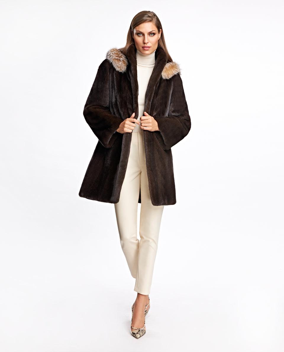 Mink Coat with Fox Trimmed Hood Product Image