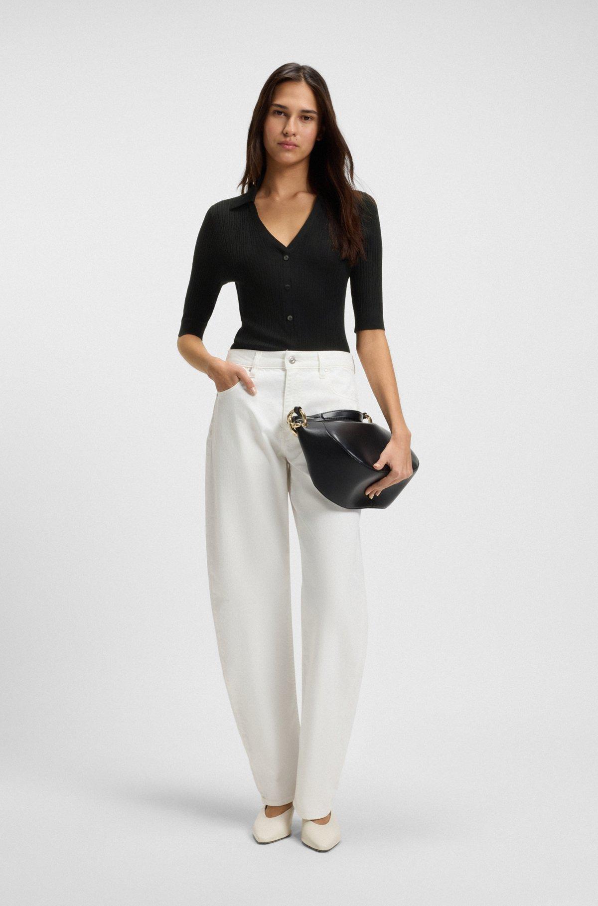 Virgin-wool sweater with collar and buttoned placket Product Image