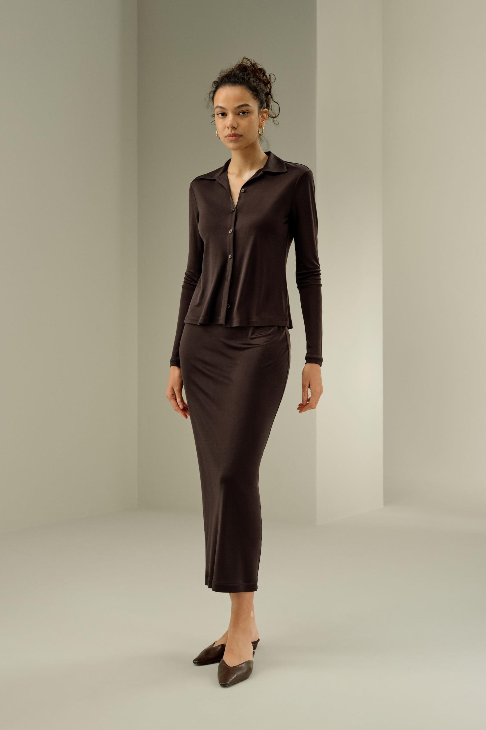 Basic Slim Silk Jersey Shirt Product Image