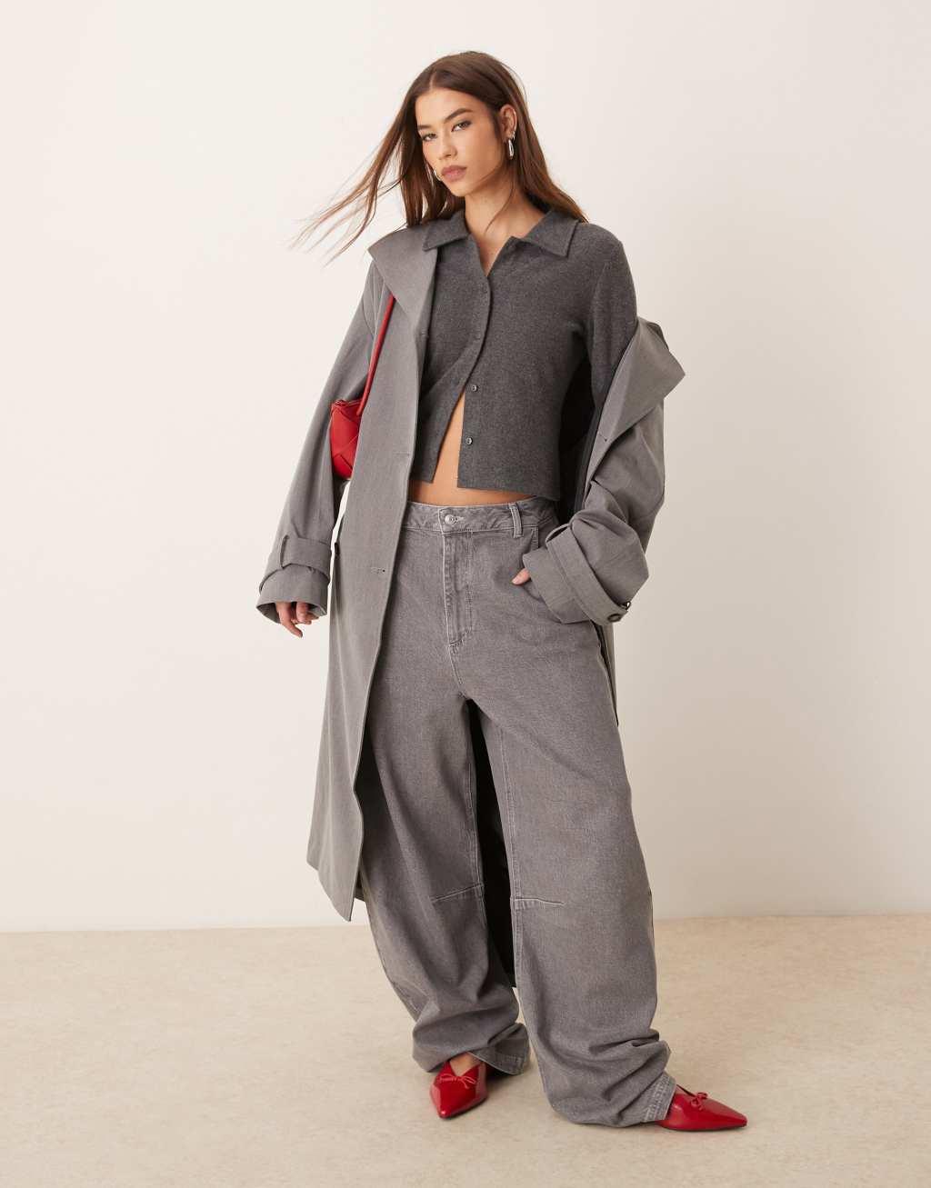 ASOS DESIGN supersoft button up cardigan with collar detail in gray Product Image