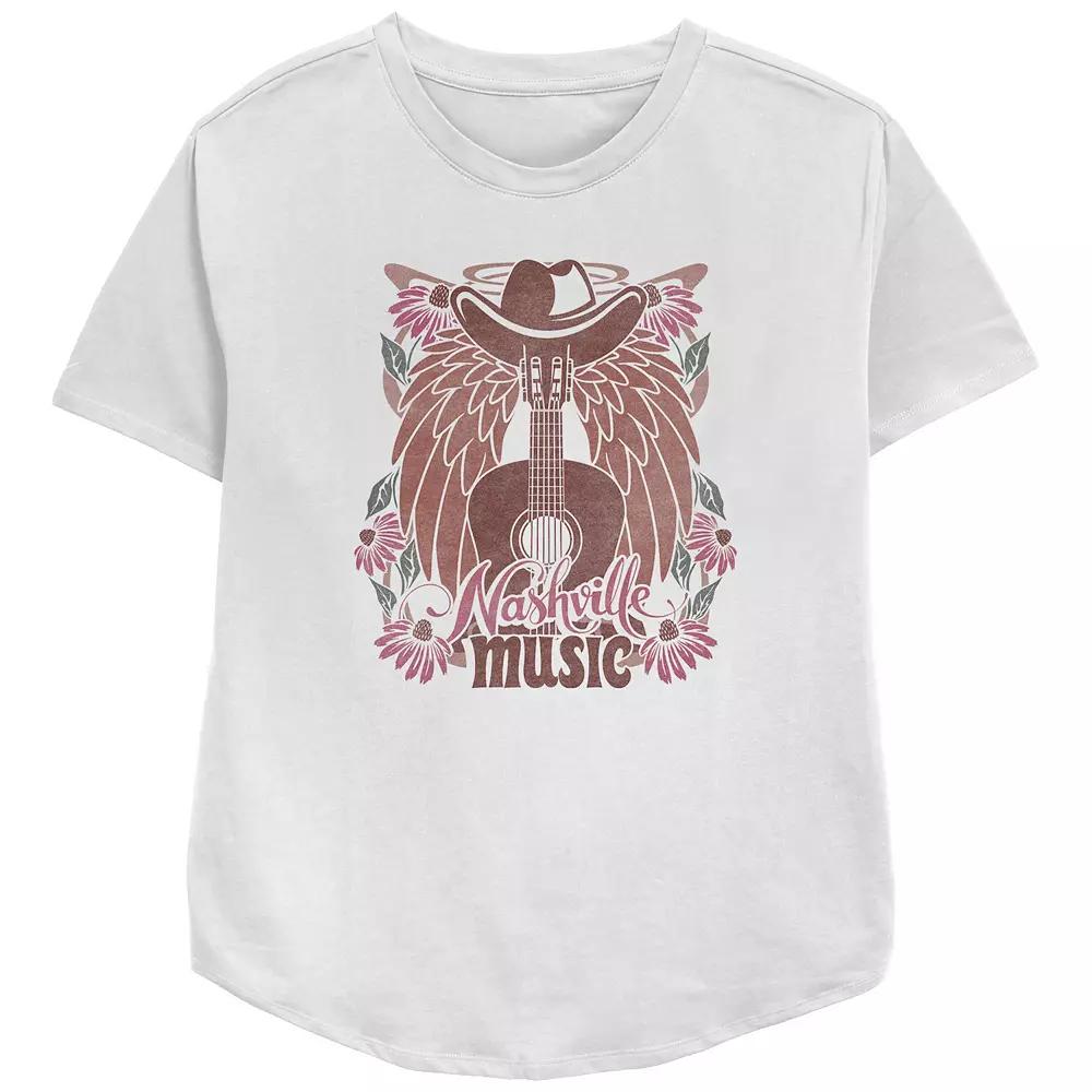 Women's Nashville Music Cowboy Hat Guitar Wings Flowers Relaxed Fit Graphic Tee, Girl's,  Product Image