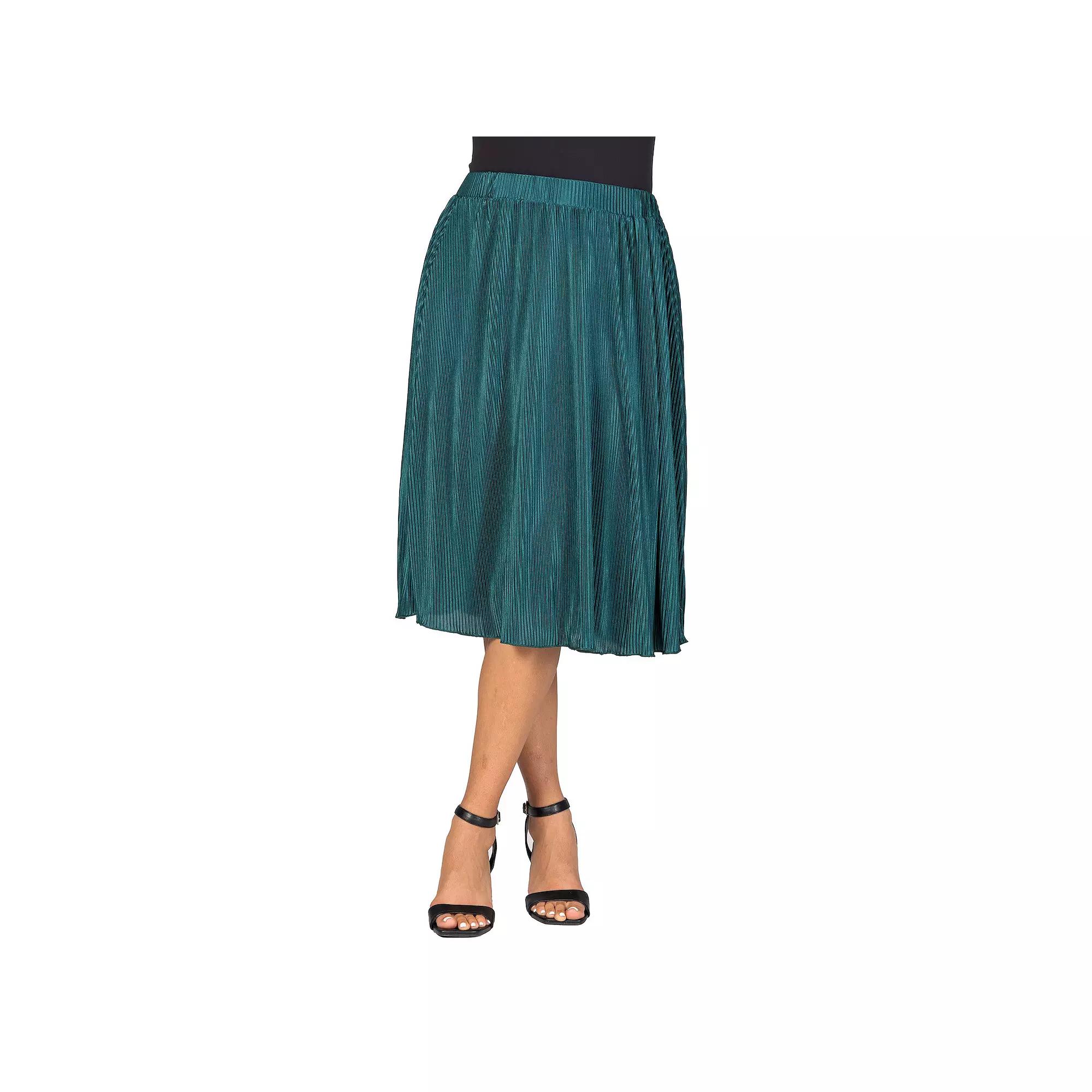 Women's 24Seven Comfort Apparel Elegant Accordion Pleated Elastic Waistband Party Midi Skirt,  Product Image