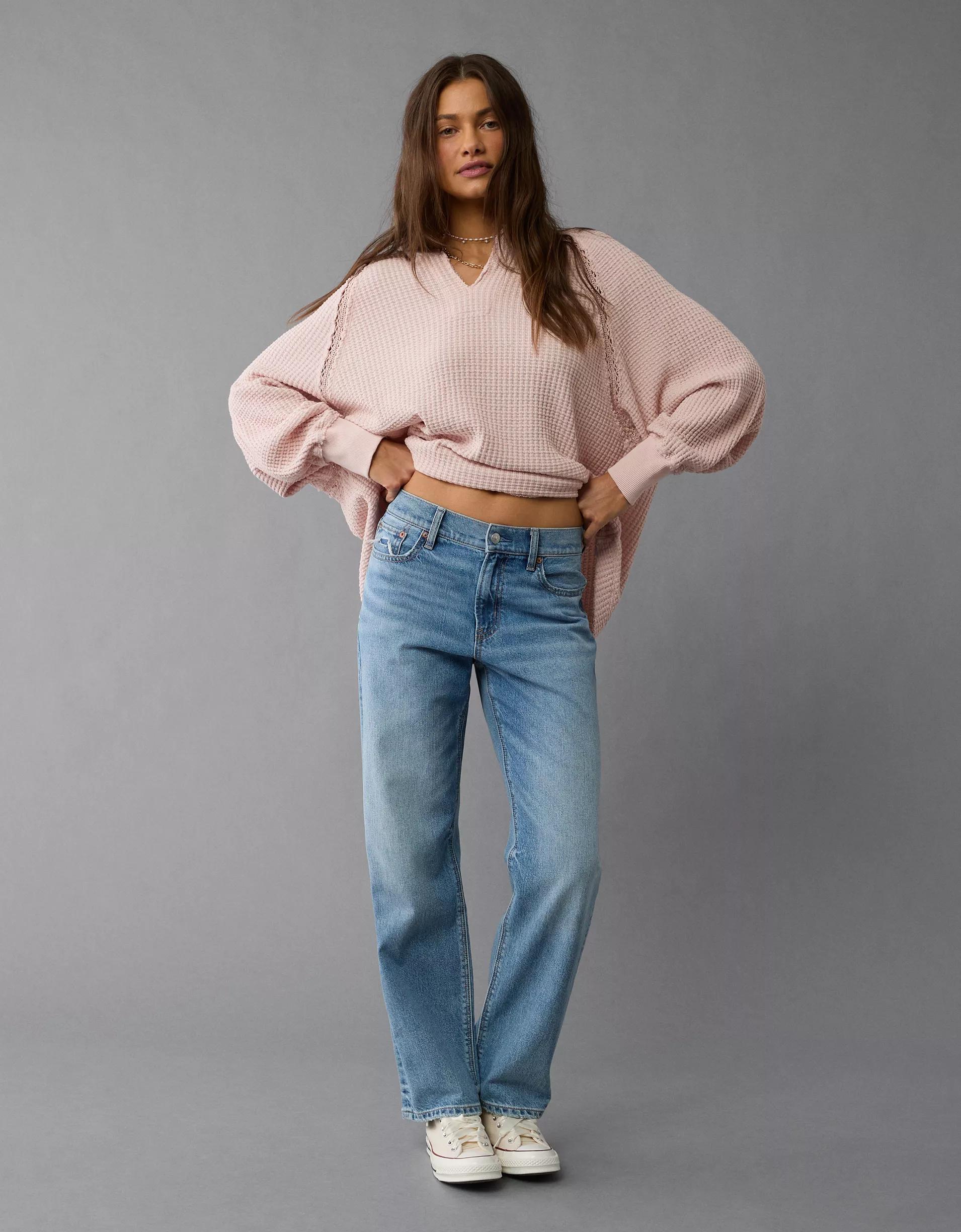 AE Big Hug Notch Neck Waffle Sweatshirt Product Image